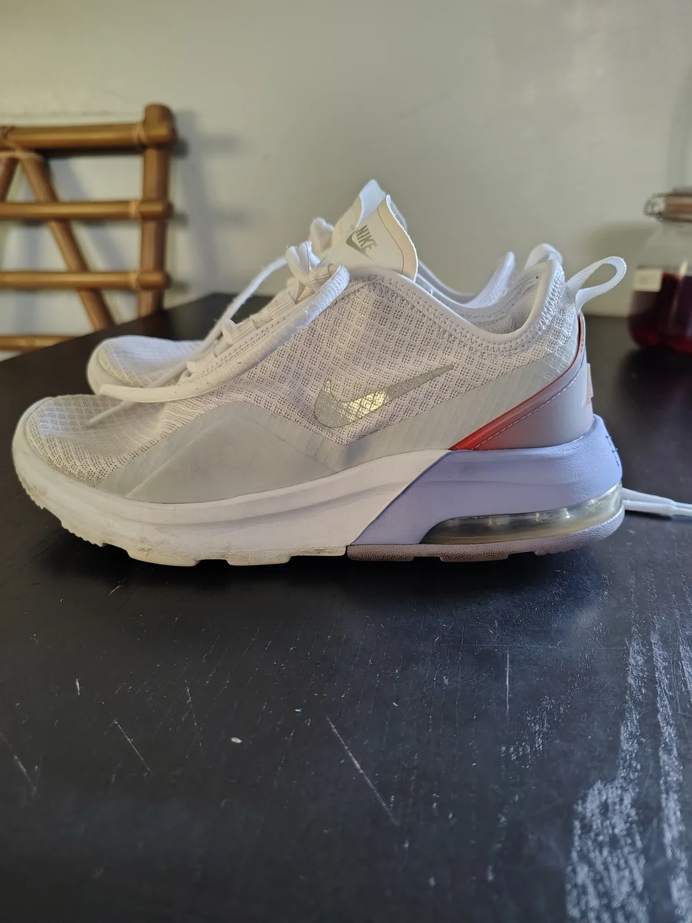 Nike White Mesh Sneakers with Silver Swoosh and Lavender Accent